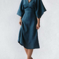 Hallie ™ Elegante inkt blauwe linnen jurk