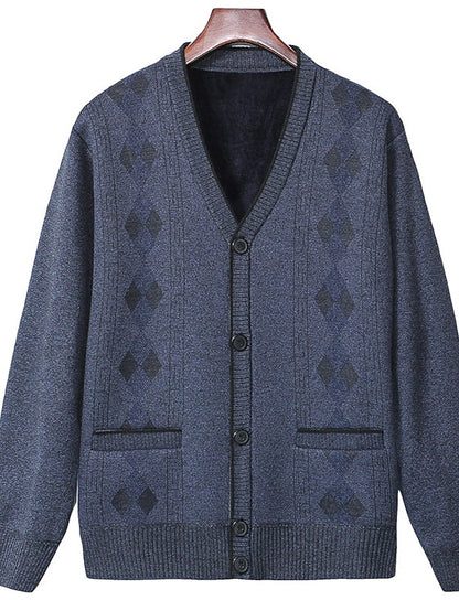 Vintage Sferen: Heren V-Hals Grafisch Vest – Gezellige Elegantie voor Herfst & Winter