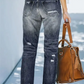Chique Blauwe High-Waist Gescheurde Jeans: Trendy Streetwear Denim voor Vrouwen